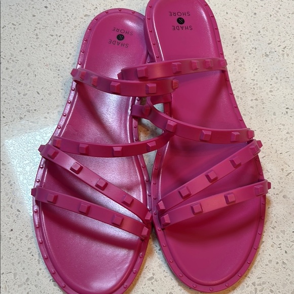 Shade & Shore Women's Matte Dark Pink Jelly Slide Studded Sandals Size 11 - Picture 1 of 4